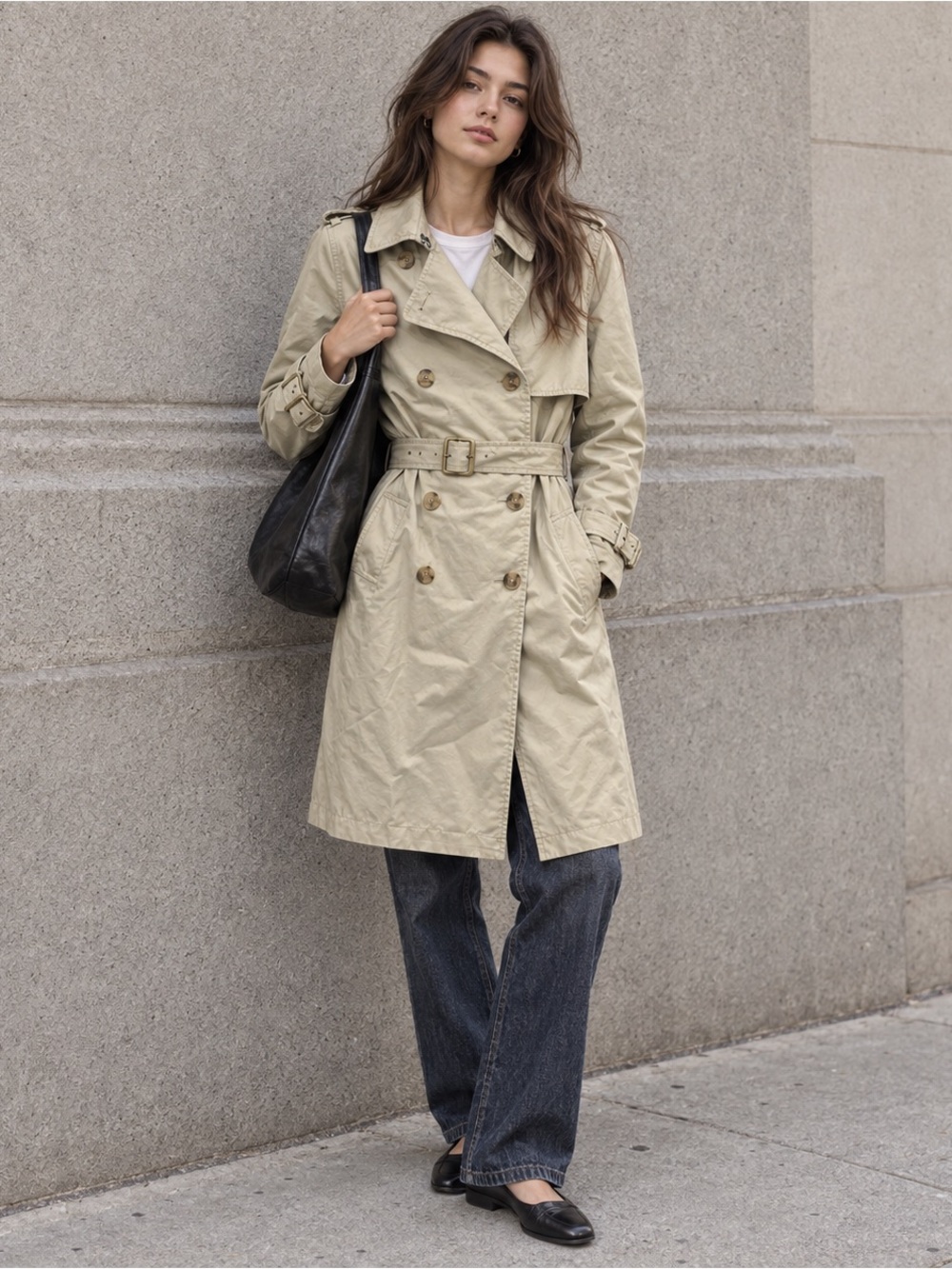 GAP 100% Cotton Trench Coat Beige XS Classic Cool Girl Minimalist Belt